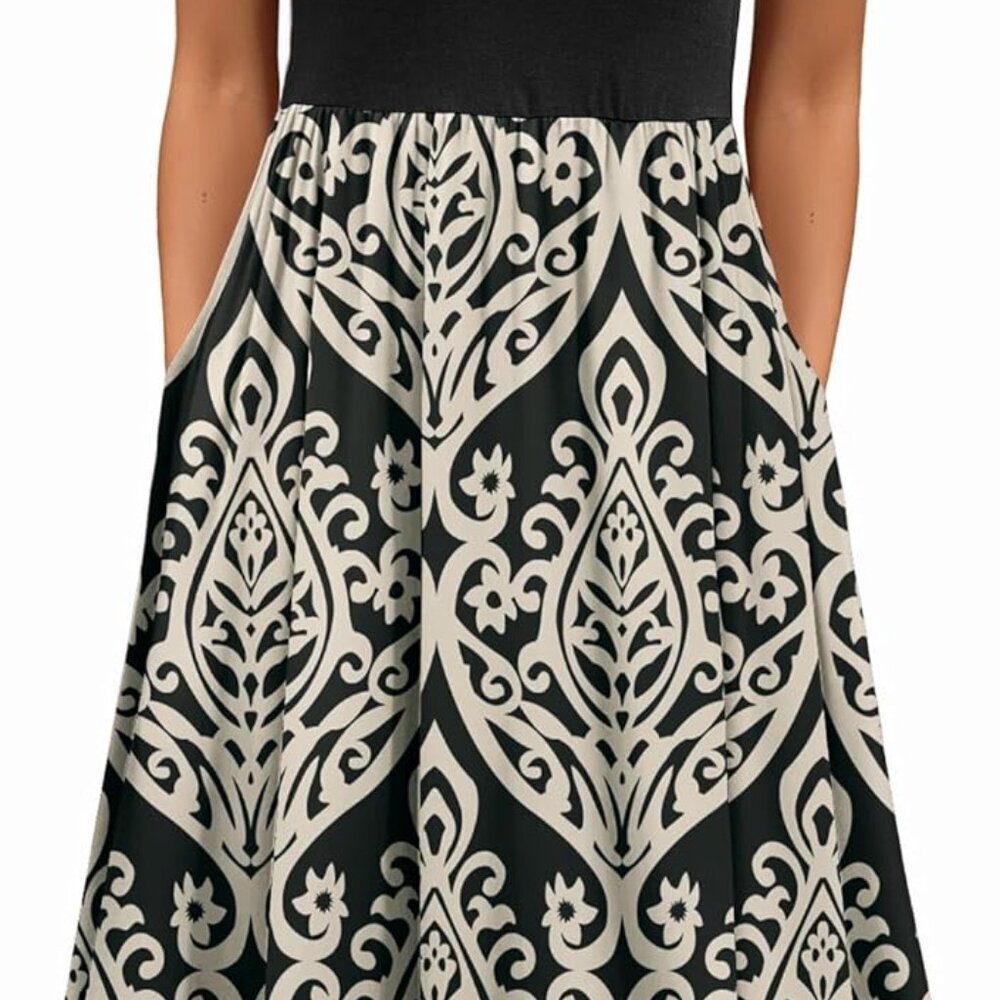 Women's Summer Tank Midi Dress with Pockets Floral Sleeveless A-Line Casual Loos